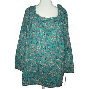 St. John’s Bay Women’s Green Floral Long Sleeve Boho Blouse Size 3X M014C